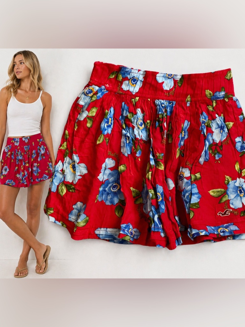 Hollister Red Floral Skirt Size Small NWT Flowy Mini Boho